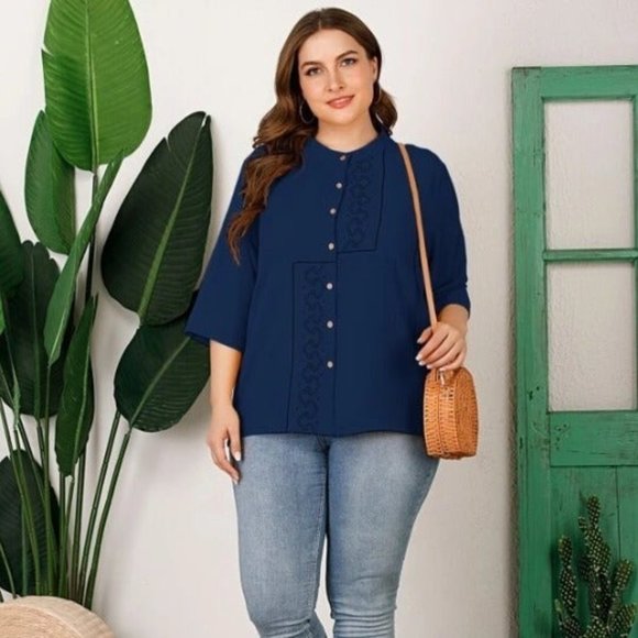 XL NEW Plus Graphic Print Button Blouse - Picture 2 of 5